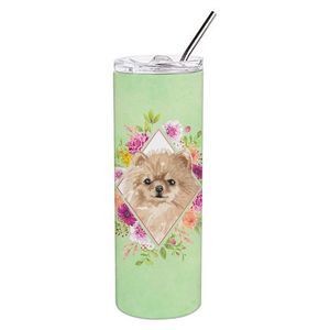 Pomeranian Green Flowers Stainless Steel 20 oz Skinny Tumbler